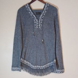 Perez Peruvian Alpaca Sweater Hoodie Pullover Size L Gray Black Bohemian Warm